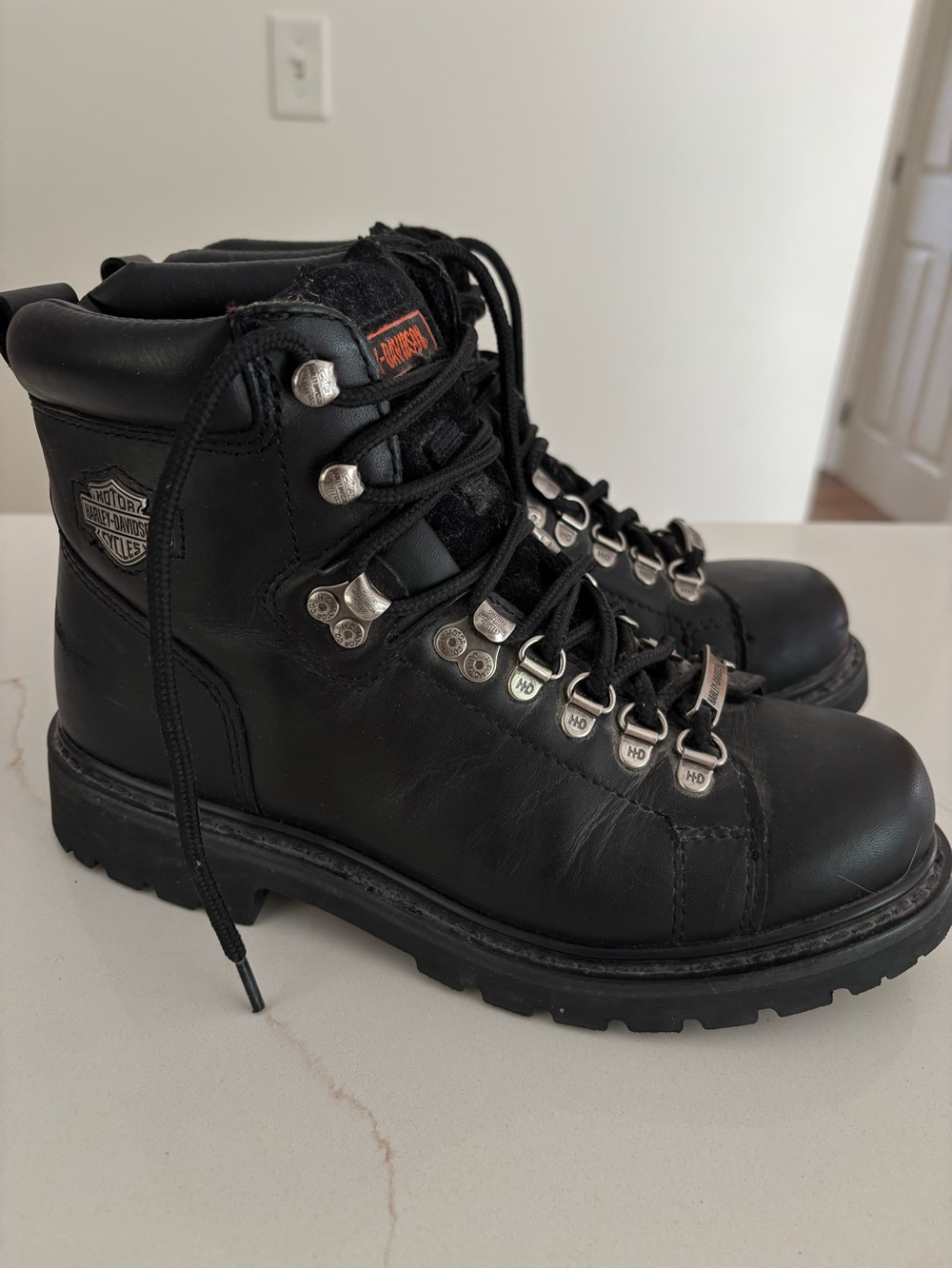 Harley-Davidson Black Leather Lace-Up Motorcycle Boots with Metal Eyelets